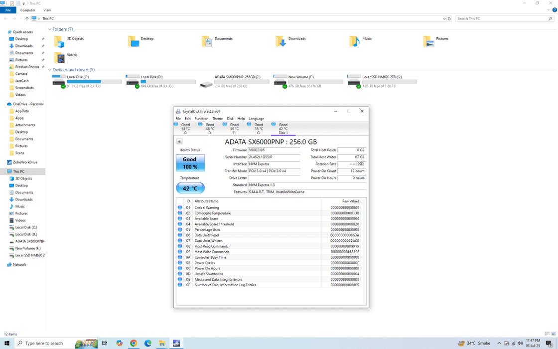 ADATA XPG SX6000 Pro 256GB NVMe PCIE SSD - Used - Paksell.pk