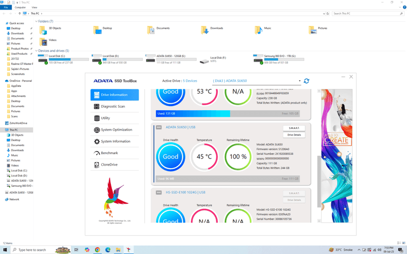 ADATA 120GB SSD SU650 Solid State Drive for Laptop PC - Used - Paksell.pk