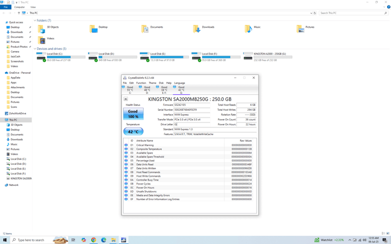 Kingston A2000 250GB NVMe SSD For laptop PC - Used - Paksell.pk
