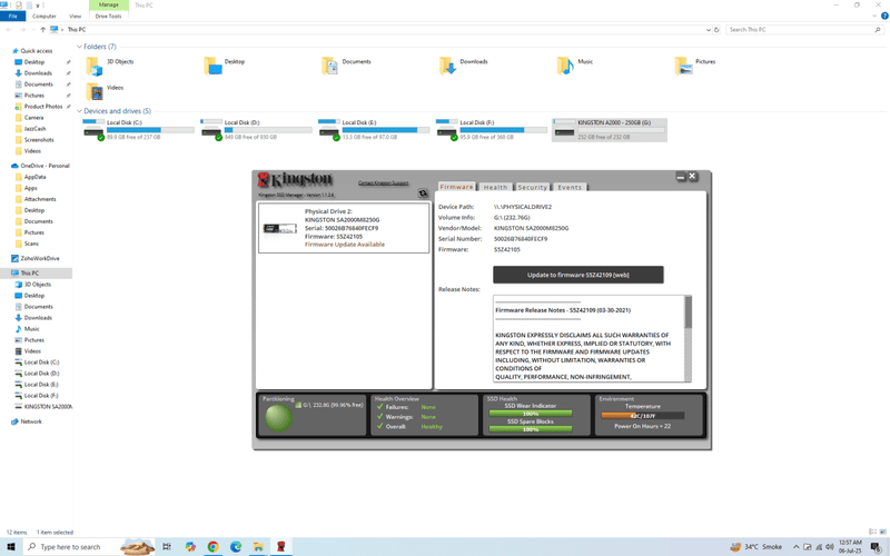 Kingston A2000 250GB NVMe SSD For laptop PC - Used - Paksell.pk