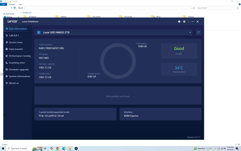 Lexar NM620 NVMe SSD 2TB PCIe 3x4 Up to 3500MB/s - Used - Paksell.pk