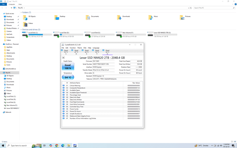 Lexar NM620 NVMe SSD 2TB PCIe 3x4 Up to 3500MB/s - Used - Paksell.pk