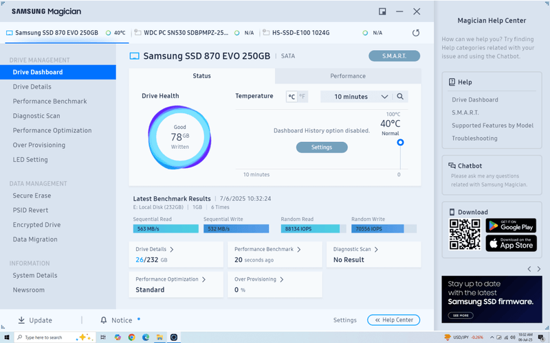 Samsung 870 EVO SSD 250GB - Used - Paksell.pk