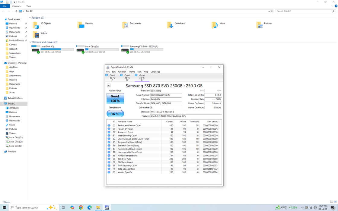 Samsung 870 EVO SSD 250GB - Used - Paksell.pk