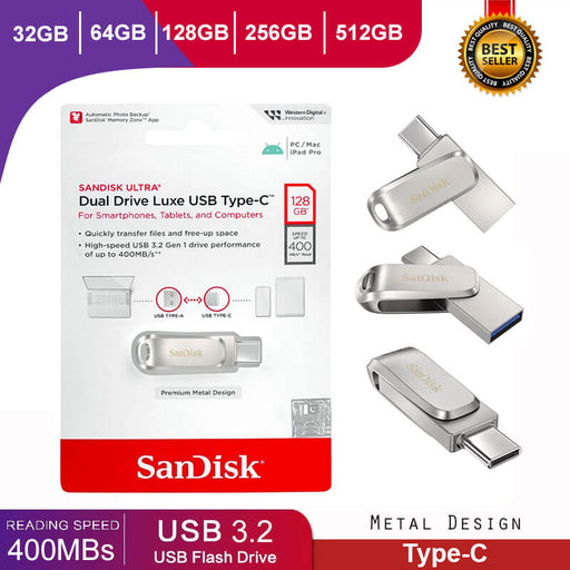 SanDisk USB 64GB 128GB 256GB Ultra Dual Drive Luxe Type C USB in