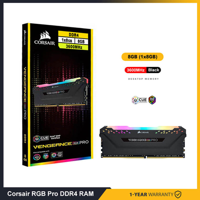 Corsair Vengeance RGB PRO DDR4 RAM 8GB (1x8GB) 3600MHz-Black - Paksell.pk