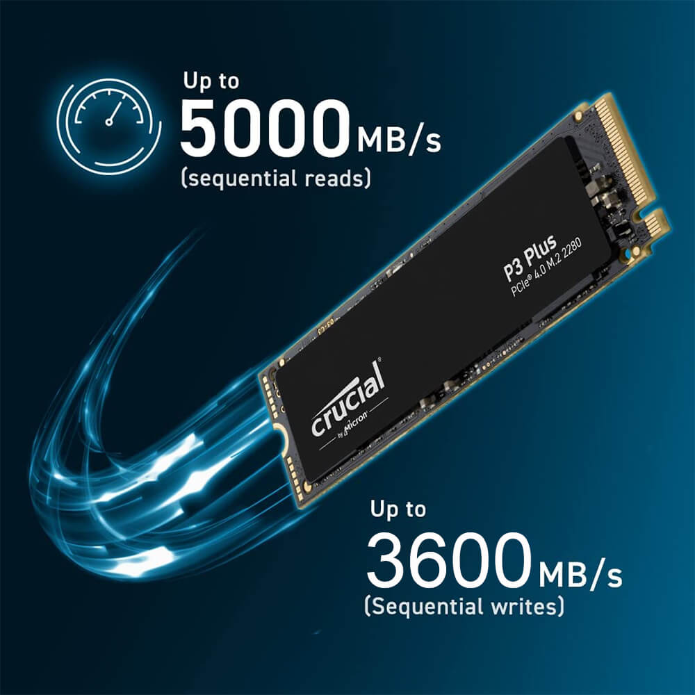 Crucial P3 Plus SSD 1TB 500GB PCIe Gen4 3D NAND NVMe upto 5000MBs
