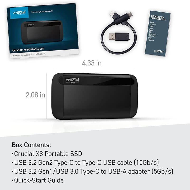 Crucial X8 1TB Portable SSD External SSD Speed 1050MB/s - Paksell.pk