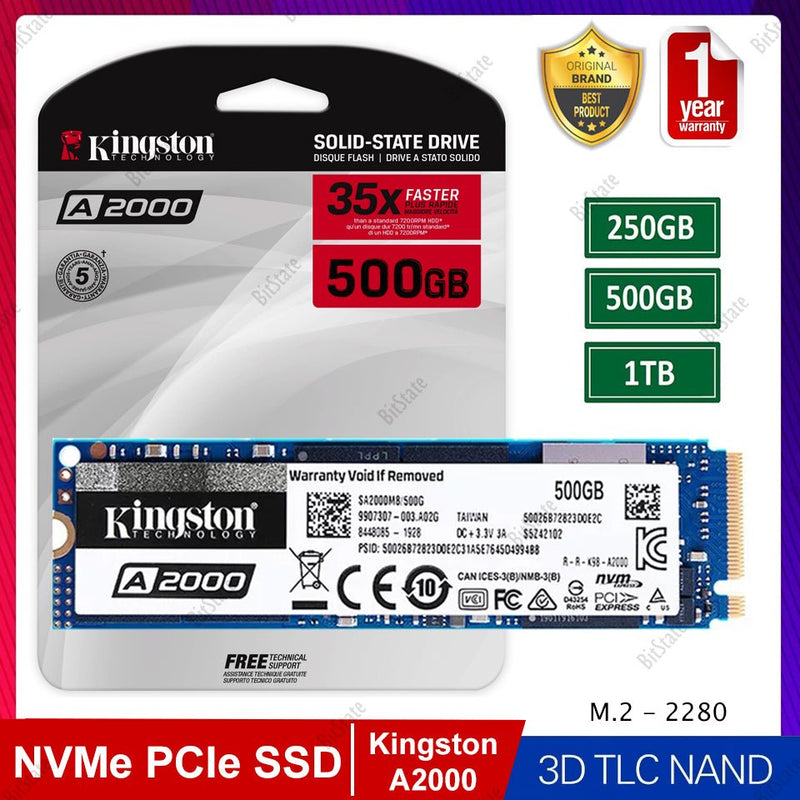 Kingston A2000 NVMe PCIe M.2 SSD 250GB 500GB 1TB  For laptop PC