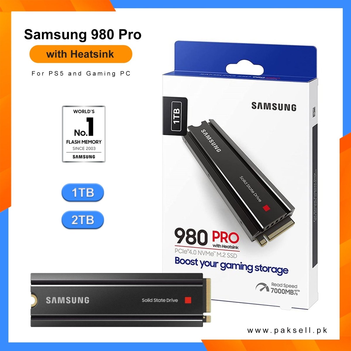 Samsung 980 PRO with Heatsink PCIe 4.0 NVMe SSD 1TB for PC/PS5