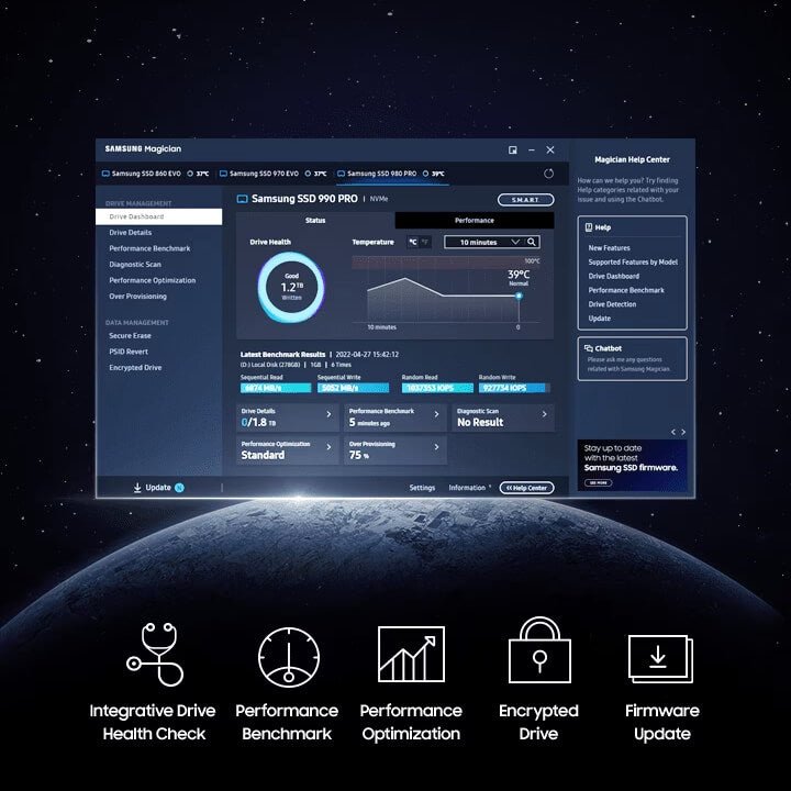 samsung 990 pro dashboard samsung magician 2tb ssd